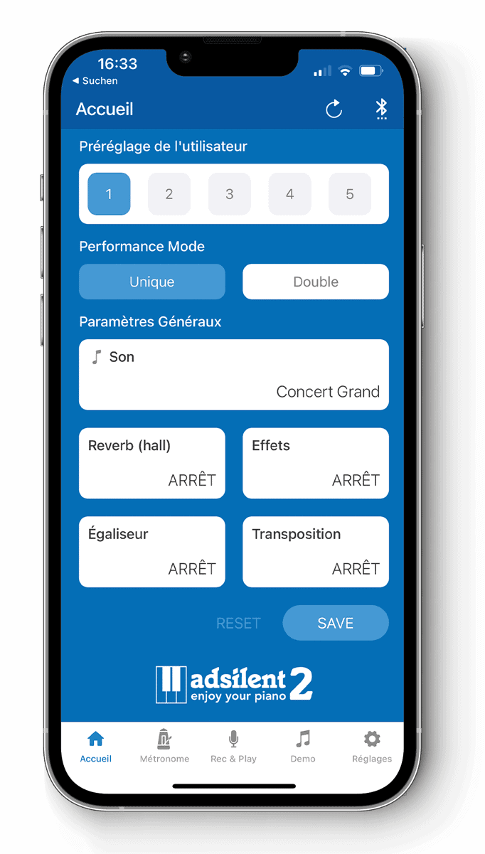 Système Adsilent pour pianos à queue