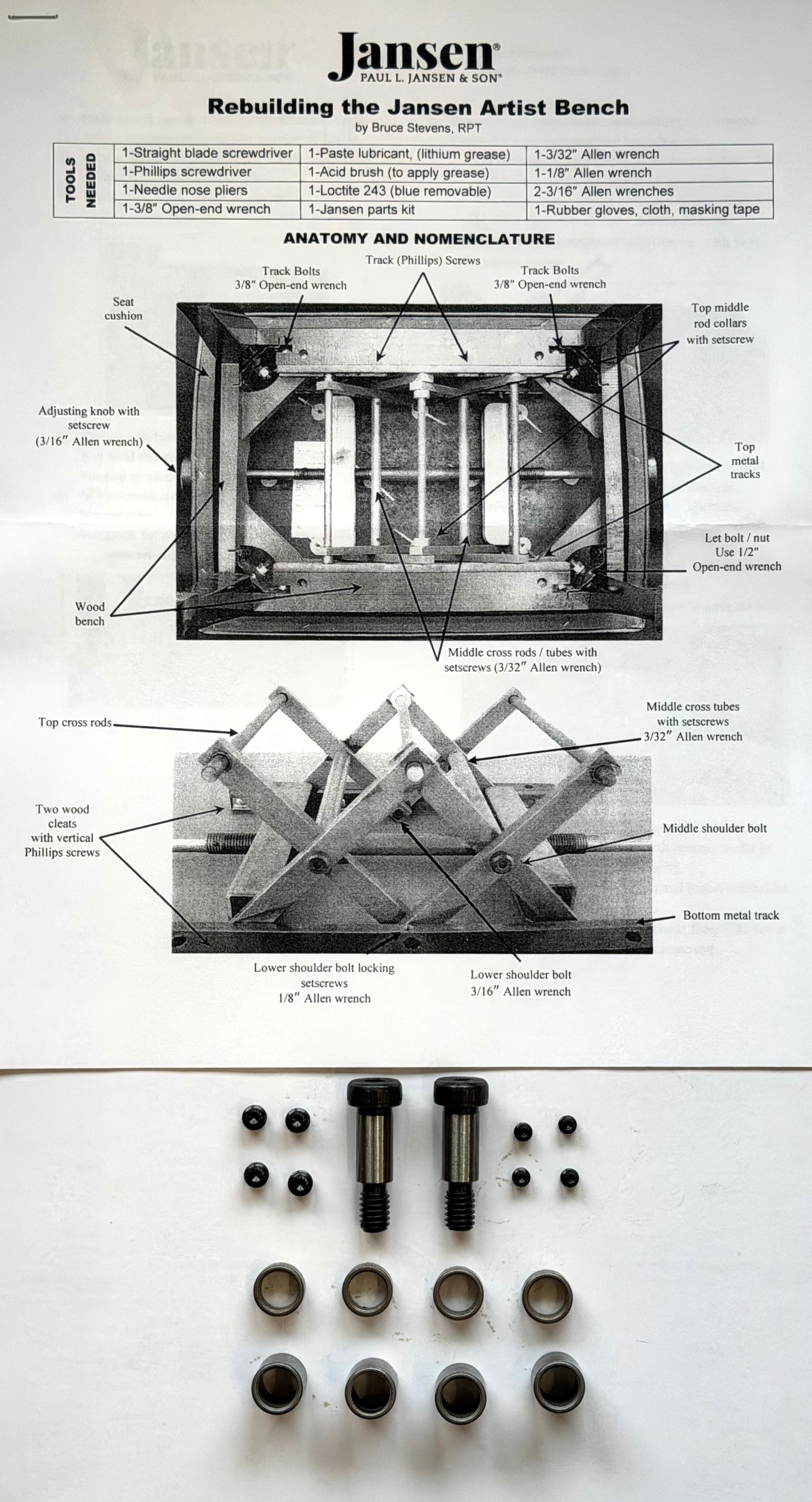 Kit de réparation du mécanisme de banc d'artiste Jansen