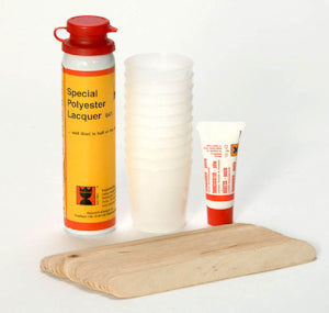 Polyester kit with 100ml polyester, 10g hardener, 20 sticks, 10 cups